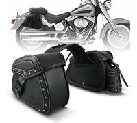 NICECNC Motorcycle Saddlebags PU Leather, 22L Large Capacity Throw Over Saddle Bags Side Luggage Bag with Cup Holder and Lock, Compatible with Softail Dyna Iron Fat boy V-star Shadow Vulcan, Black