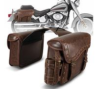 NICECNC Motorcycle Saddlebags PU Leather, 25L Large Capacity Throw Over Saddle Bags with Cup Holder, Motorcycle Side Luggage Storage Bag Compatible with Softail Dyna Fat boy V-star Shadow Vulcan,Brown