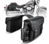 NICECNC Motorcycle Saddlebags PU Leather, 25L Large Capacity Throw Over Saddle Bags with Cup Holder, Motorcycle Side Luggage Storage Bag Compatible with Softail Dyna Fat boy V-star Shadow Vulcan,Black