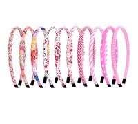 NICECONE 10 Pcs Girls Headbands, Floral Striped Polka Dot Plaid Fabric Covered Thin Hair Bands for Girl, Pink Series Alice Bands for Kids Children Toddler Girl Hair Accessories