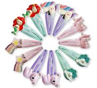 NICECONE 12 Pcs Girls Unicorn, Mermaid Hair Clips, Snap Clips with Cute Flower Pattern Barrettes Hair Pins Sparkly Hair Accessories for Toddler Little Girl Birthday Party Gifts (Style2)