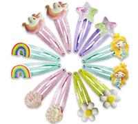 NICECONE 12 Pcs Girls Unicorn, Rainbow, Shell, Mermaid Hair Clips, Snap Clips with Cute Flower Pattern Barrettes Hair Pins Sparkly Hair Accessories for Toddler Little Girl Birthday Party Gifts