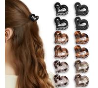 NICECONE 12 Pcs Heart Hair Clips, Small Love Shape Claw Clips for Women Non-Slip Matte Glossy Leopard Print Strong Hold for Thin Thick Hair 2.5cm