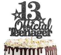 NICECONE 13 Official Teenager Cake Topper - Glitter Happy 13th Birthday Decorations for Teens, 4.8x5.9 Inch Black Star Paper Cake Insert for 13th Birthday Party Supplies