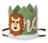NICECONE 1st Birthday Crown, Jungle Safari Wild One Birthday Hat Green Lion Theme Felt Hat Photo Props Headband First Birthday Decoration for Boys Girls
