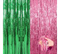 NICECONE 2 Pack Red & Green Party Backdrop, 1m x 2.5m Tinsel Foil Fringe Curtains, Glitter Streamers for Christmas, Birthday, Photo Booth, Disco, Wedding Decorations