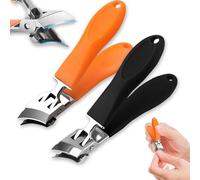 NICECONE 2 Pack Wide Jaw Opening Anti-Splash Slanted Nail Clipper Set, Stainless Steel Toe & Fingernail Clippers with Long Handle for Thick Nails, Ingrown Toenails - Black & Orange