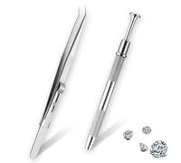 NICECONE 2 Pcs Jewelry Pickup Tools, Diamond Tipped Precision Tweezers & 4-Prong Gemstone Holder Set, Stainless Steel Grabber Tools for Jewelry Making, Watch Repair, IC Chip Handling