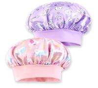 NICECONE 2 Pcs Kids Unicorn Silk Satin Bonnet, Adjustable Elastic Soft Pink & Purple Satin Hair Bonnet Sleep Capfor Toddler Girls, Cute Unicorn Nightcap for Sleeping