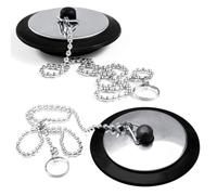 NICECONE 2 Pcs Universal Bath Plug with 40cm Stainless Steel Chain, Leak-Proof Silicone Drain Stopper for Bathroom Sink, Kitchen Sink, Bathtub, and Laundry Tub (43mm/1.7in Plug, 40cm/15.7in Chain)