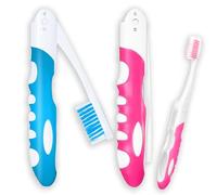 NICECONE 2Pcs Folding Toothbrush, Portable Travel Toothbrush Set (Blue & Pink) - Soft Bristles, Compact Foldable Design for Camping, Hiking, Gym, and On-The-Go Oral Care