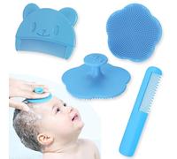 NICECONE 3 Pack Baby Hair Brushes, Milk Scab Comb, Silicone Baby Milk Scrub Brush Set for Newborn and Toddler, Soft Silicone Massage Brush, Comb, Baby Scalp Scrubber, Blue