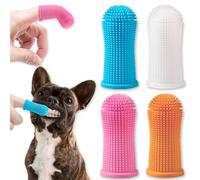 NICECONE 4 Pack Dog Finger Toothbrush Kit, 360° Cleaning Silicone Pet Brushing Teeth Cleaner Food Grade Silicone Dog Finger Toothbrush for Dogs & Cats Dental Care, Fits Most Fingers