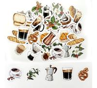 NICECONE 46 Pcs Vintage Coffee Stickers, Small Size Self-Adhesive Waterproof Vinyl Coffee Theme Stickers for DIY Art Crafts Decoration,Journal,Envelope,Phone Case,Water Bottles,Laptops