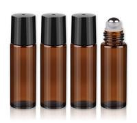 NICECONE 4Pcs 5ml Amber Glass Roller Bottles with Stainless Steel Roller Balls - Empty Essential Oil Roll-On Bottles for Aromatherapy, Perfumes, Lip Balms & Massage (Tea Brown, 5ML)