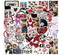 NICECONE 50 Pcs Aesthetic Downtown Girls Stickers, Red and Black Y2K Vinyl Waterproof Trendy Stickers for Girls Teens Grunge Vinyl Decals for Water Bottle Laptop Skateboard Journal (Downtown Red)