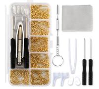 NICECONE Gold Eyeglass Repair Kit 150PCS - Glasses Repair Tool Set with Screws (Gold), Nose Pads, Screwdrivers, Tweezers, Ear Hooks, Glasses Cloth & Storage Box for Sunglasses/Watch/Clock Repair