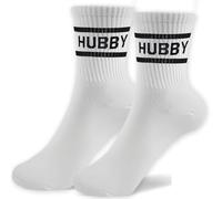 NICECONE Hubby Socks for Men - Soft Cotton Wedding Socks for Groom, Husband Gifts for Anniversary, Birthday, Honeymoon Essentials with Black Text and Stripes (White)