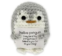 NICECONE Mini Positive Vegetable Fruit Wool Knitted Doll with Positive Card, Handmade Emotional Pickle Gift Cute Knitted Funny Inspirational Gifts for Cheer Up Birthday, Home Office Decor (Penguin)