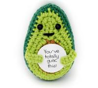 NICECONE Mini Positive Vegetable Fruit Wool Knitted Doll with Positive Card, Handmade Emotional Pickle Gift Cute Knitted Funny Inspirational Gifts for Cheer Up Birthday, Home Office Decor (Avocado)