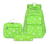 NICECY Student Backpack Set with Lunch Bag and Pencil Case Three-Piece Backpack Set Lightweight Travel Backpack Suitable for Teenagers and Secondary School Students (Bright Green)