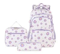 NICECY Student Backpack Set with Lunch Bag and Pencil Case Three-Piece Backpack Set Lightweight Travel Backpack Suitable for Teenagers and Secondary School Students (Beige)
