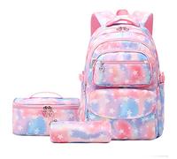 NICECY Student Backpack Set with Lunch Bag and Pencil Case Three-Piece Backpack Set Lightweight Travel Backpack Suitable for Teenagers and Secondary School Students (Star-pink)