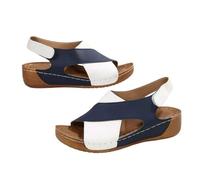 NICECY Women’s fashionable two-tone open-toe sandals perfect for summer strolls on the beach(Blue,42)