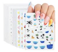 NICEDECO 15 Sheets Nail Art Stickers Decals, 3D Ocean Shells Star Self-Adhesive Stickers Colorful Ultralight Water-Proof, Nail Art Design Decoration Accessories