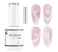 Nicedeco 15ml Glassy Transparent Pink Magnetic Cat Eye Gel Polish with Magnet - Glossy Crystal Liquid Effect, Reflective Translucent Jelly UV Nail Polish, Long Lasting for Salon & DIY