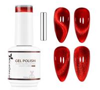 Nicedeco 15ml Glassy Transparent Red Magnetic Cat Eye Gel Polish with Magnet - Glossy Crystal Liquid Effect, Reflective Translucent Jelly UV Nail Polish, Long Lasting for Salon & DIY