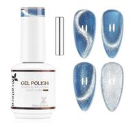 Nicedeco 15ml Glitter Shimmer Transparent Blue Magnetic Cat Eye Gel Polish with Magnet - Glossy Crystal Liquid Effect, Reflective Translucent Jelly UV Nail Polish, Long Lasting for Salon & DIY