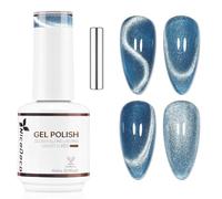 Nicedeco 15ml Glitter Shimmer Transparent Blue Magnetic Cat Eye Gel Polish with Magnet - Glossy Crystal Liquid Effect, Reflective Translucent Jelly UV Nail Polish, Long Lasting for Salon & DIY