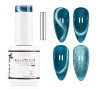 Nicedeco 15ml Glitter Shimmer Transparent Blue Magnetic Cat Eye Gel Polish with Magnet - Glossy Crystal Liquid Effect, Reflective Translucent Jelly UV Nail Polish, Long Lasting for Salon & DIY