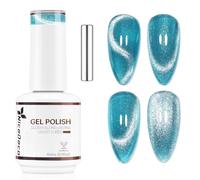 Nicedeco 15ml Glitter Shimmer Transparent Blue Magnetic Cat Eye Gel Polish with Magnet - Glossy Crystal Liquid Effect, Reflective Translucent Jelly UV Nail Polish, Long Lasting for Salon & DIY