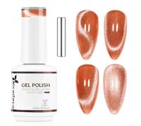 Nicedeco 15ml Glitter Shimmer Transparent Orange Magnetic Cat Eye Gel Polish with Magnet - Glossy Crystal Liquid Effect, Reflective Translucent Jelly UV Nail Polish, Long Lasting for Salon & DIY