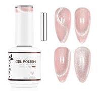 Nicedeco 15ml Glitter Shimmer Transparent Pink Magnetic Cat Eye Gel Polish with Magnet - Glossy Crystal Liquid Effect, Reflective Translucent Jelly UV Nail Polish, Long Lasting for Salon & DIY