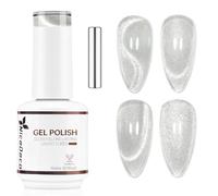 Nicedeco 15ml Glitter Shimmer Transparent Silver Magnetic Cat Eye Gel Polish with Magnet - Glossy Crystal Liquid Effect, Reflective Translucent Jelly UV Nail Polish, Long Lasting for Salon & DIY