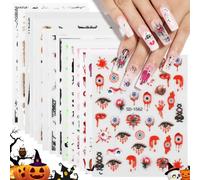 NICEDECO 15Pcs Halloween Nail Stickers 3D Ghost Pumpkins Spider Web Decals | 3D/5D Embossed Self-Adhesive Waterproof Eye Lips Spider Scorpion Witch Hat Tombstone Glow-in-the-Dark Gothic Decals for Women