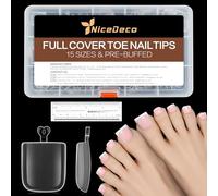 NICEDECO 240Pcs Clear Square Press on Toe Nail Tips, 15 Sizes Full Cover False Toenails, Matte Soft Gel Acrylic Fake Toe Nails No-File Needed for DIY Home Nail Salon for Women-023
