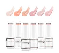 Nicedeco 4 In 1 Rubber Base Gel Set For Nails, Hema Free Nude Rose Pink Sheer Color Gel Nail Polish UV LED,Elastic Rubber Nail Strengthen Enhance Base Coat 6pcs x 8ml-Kit36