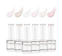 Nicedeco 4 In 1 Rubber Base Gel Set For Nails, Hema Free Nude Rose Pink Sheer Color Gel Nail Polish UV LED,Elastic Rubber Nail Strengthen Enhance Base Coat 6pcs x 8ml-Kit33