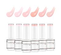 Nicedeco 4 In 1 Rubber Base Gel Set For Nails, Hema Free Nude Rose Pink Sheer Color Gel Nail Polish UV LED,Elastic Rubber Nail Strengthen Enhance Base Coat 6pcs x 8ml-Kit37