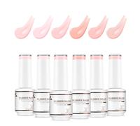 Nicedeco 4 In 1 Rubber Base Gel Set For Nails, Hema Free Nude Rose Pink Sheer Color Gel Nail Polish UV LED,Elastic Rubber Nail Strengthen Enhance Base Coat 6pcs x 8ml-Kit37