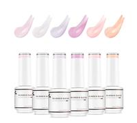 Nicedeco 4 In 1 Rubber Base Gel Set For Nails, Hema Free Nude Rose Pink Sheer Color Gel Nail Polish UV LED,Elastic Rubber Nail Strengthen Enhance Base Coat 6pcs x 8ml-Kit38