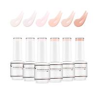 Nicedeco 4 In 1 Rubber Base Gel Set For Nails, Hema Free Nude Rose Pink Sheer Color Gel Nail Polish UV LED,Elastic Rubber Nail Strengthen Enhance Base Coat 6pcs x 8ml-Kit35