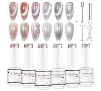 Nicedeco 6PCS 5ml Glassy Transparent Pink Magnetic Cat Eye Gel Polish Kit of with Magnet - Glossy Crystal Liquid Effect, Reflective Translucent Jelly UV Nail Polish, Long Lasting for Salon & DIY