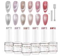 Nicedeco 6PCS 5ml Transparent Pink Magnetic Cat Eye Gel Polish Kit with Magnet - Glossy Crystal Liquid Effect, Reflective Translucent Jelly UV Nail Polish, Long Lasting for Salon & DIY