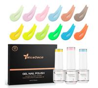 Nicedeco Builder Nail Gel Polish 12pcs, Long Lasting Soak Off U V Led Nail Base Colors Hard Strengthener Rubber Gel Extension NSET12-18