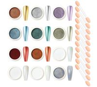 Nicedeco Chrome Nail Powder for Gel Nails, 12 Colors Pearl Metallic Mirror Effect Pigment Mermaid Glitter for Nail Art Design